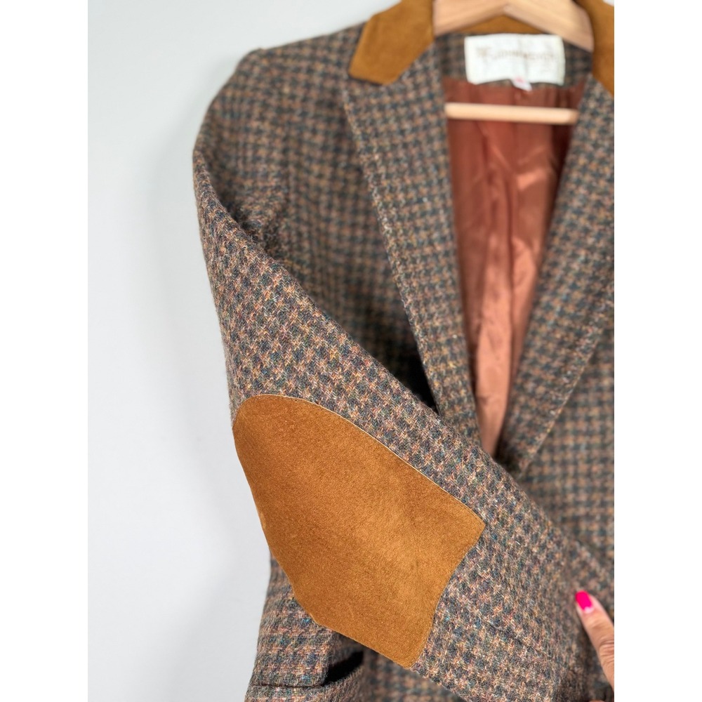 John Meyer Vintage Brown Tweed Houndstooth Blazer Elbow Patches Womens 8 - Picture 6 of 15